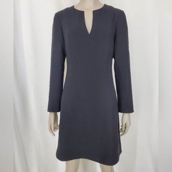 Theory Black Long Sleeve V-Neck Shift Dress - Picture 2 of 13